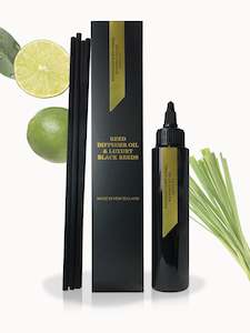 Persian Lime Lemongrass: Reed Refill - Persian Lime & Lemongrass Reed Diffuser Oil & Luxury Black Reeds - Odour Eliminator