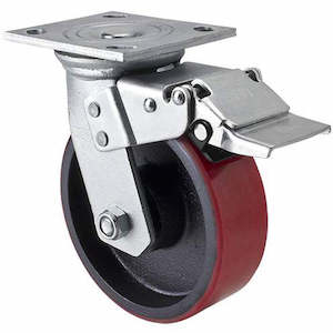 Swivel Plate Brake Castor | 150mm PU on Cast Iron Wheel - 450KG Rated