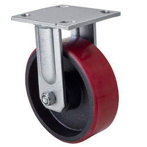 Economy Castors: Fixed Plate Castor | 150mm PU on Cast Iron Wheel - 450KG Rated