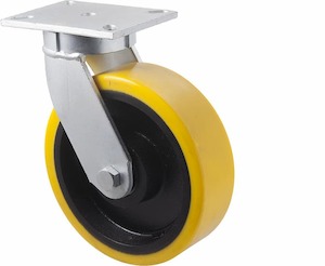 250mm Extremely Heavy Duty Polyurethane Cast Iron Castors - 2,000KG Rated