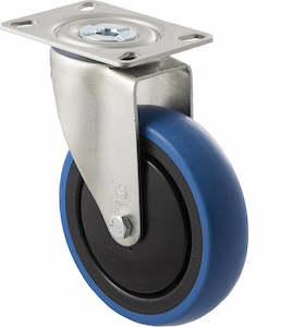 Castors Medium Duty 85kg 200kg: 125mm Blue Rubber Wheel Castors - 100KG Rated