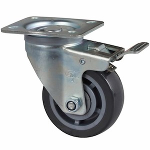 Economy Castors: 100mm Swivel Plate Brake Castor | Polyurethane Wheel - 200KG Rated