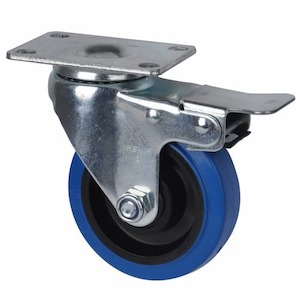 Economy Castors: Swivel Plate Brake Castor | 100mm Blue Rubber Wheel - 110KG Rated