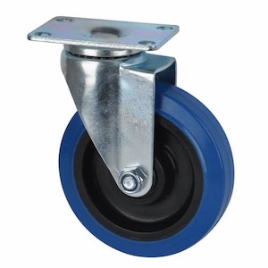 Economy Castors: Swivel Plate Castor | 125mm Blue Rubber Wheel - 125KG Rated