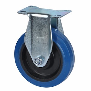 Economy Castors: Fixed Plate Castor | 125mm Blue Rubber Wheel - 125KG Rated