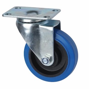 Economy Castors: Swivel Plate Castor | 100mm Blue Rubber Wheel - 110KG Rated