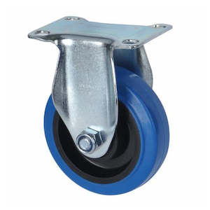 Economy Castors: Fixed Plate Castor | 100mm Blue Rubber Wheel - 110KG Rated