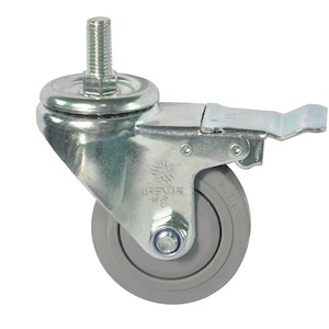 Economy Castors: Swivel M12 Thread Brake Castor | 75mm Rubber Wheel - 100KG Rated