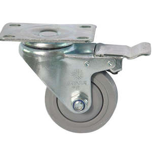 Economy Castors: Swivel Plate Brake Castor | 75mm Rubber Wheel - 100KG Rated