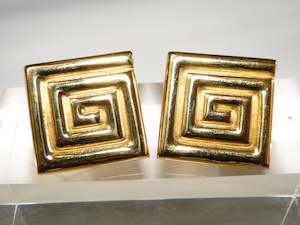 Internet only: Greek Key 18K Gold plated Stud Earrings