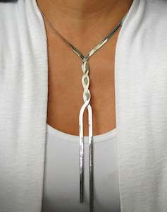 Twisted Silver Long Snake Necklace