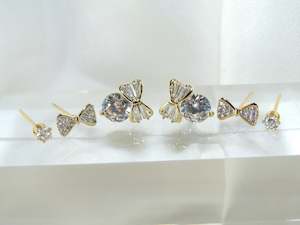 Bows Gold Stud Earrings Set