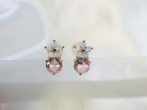 Pink Flower & Zirconia Gold plated Stud Earring