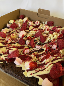 GF Raspberry White Chocolate Brownie Sweet Cheeks Cakery