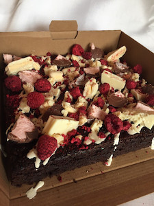 Loaded Raspberry & White Chocolate Brownie Slab Sweet Cheeks Cakery