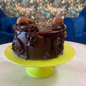 Chocolate Ganache 2 Layer Cake with Macarons