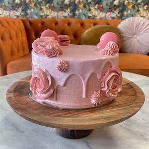 Pink 2 Layer Cake with Macarons