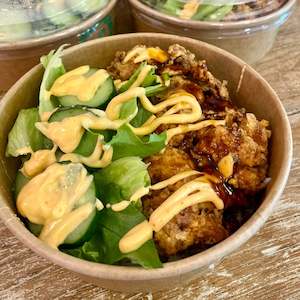 Cake icing or decorating: Lunch - Korean Chicken, Rice and Salad Bowl (GF)