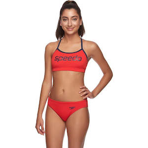 Womens Two Peice: ENDURANCE+ CROP SET TWO PIECE NAVY FIRE RED SPEEDO