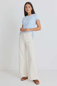 Zoey Ecru High Rise Wide Leg Pocket Jean