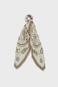 Womenswear: Filigree Twill Scarf Modal - Cream/Olive