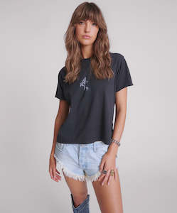 Black Graffiti Bird Split Hem Tee