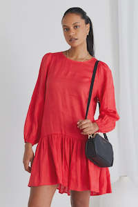 Rhea Coral Linen Drop Waist Smock Dress