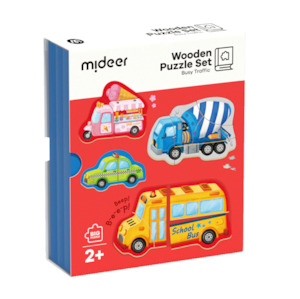 Mideer Traffic Adventure Wooden Puzzle Set – Ideal for Little Beginners (Ages 2+)