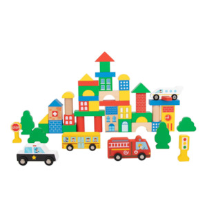 Tooky Toy 50 PCS Wooden Building Blocks - City