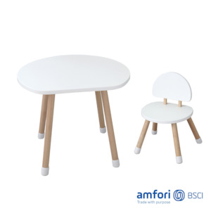 Premium Kids Wood Mushroom Table and Chair Set (1 table & 1 chairs) - White