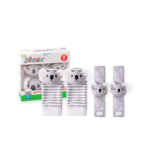 Jollybaby Newborn Wrist Rattles Foot Finder Toys 4 Pcs Gift Set -Koala