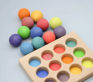 Toy: Prism Play 12-Piece Rainbow Wooden Sorting Balls Set with Tray & Storage Bag