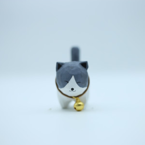 Toy: Hand Carved Grey Cat - 7cm