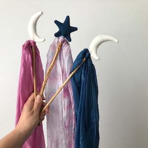 Play Wand With Long Play Silk ~ Star Or Moon ~ Foraged & Found