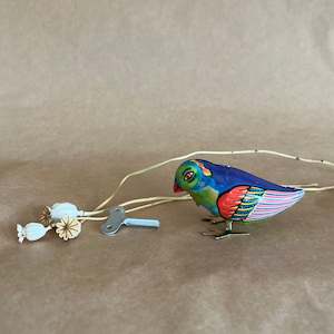 Classic Tin Wind Up ~ Pecking Blue Bird