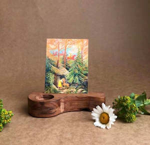 Handcrafted Wooden Postcard And Candle Holder