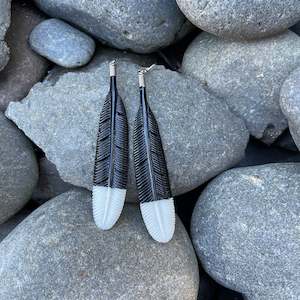 Huia Feather Bone Carving Earrings