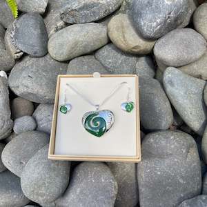 Green Koru Heart Jewellery Set