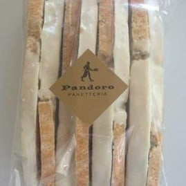 Pandoro White Choc Pistachio Dipped Biscotti