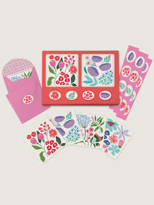 Mini Note Card set with stickers ;  Botanical Bliss