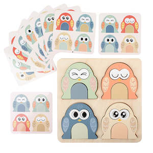 Wooden Owl Face Puzzle with Flash Cards - Wooden Puzzle Set (3+ Years)