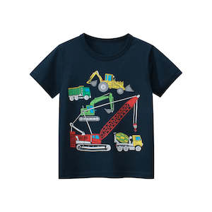 Construction Vehicles in Navy Kids T-Shirt (1 - 6 years)