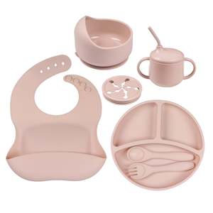 Food Grade Silicone Kids Dinnerware Set - Suction Bowl, Sippy Cut, Divided Plate…