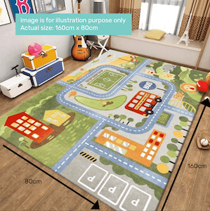 Kids Road Map Rug | Play Mat | Car Track Mat - Bus & Wild Animals (160x80cm)