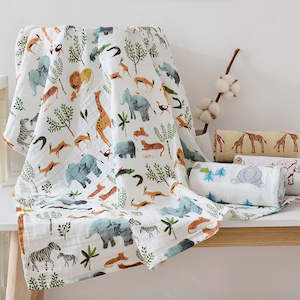 Two Layers Baby Muslin Wrap Swaddle - Wild Animals