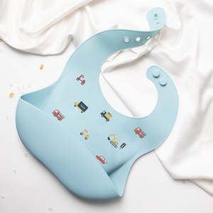 Waterproof Silicone Baby Feeding Bibs - Construction Vehicles