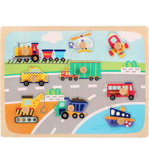 Busy Vehicles Wooden Peg Puzzle - Educational Toys (30cm x 22cm) - 3 years +