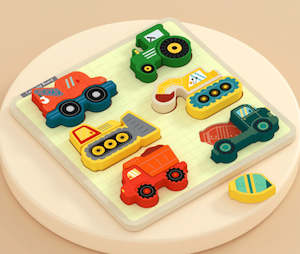 3D Chunky Wooden Puzzle - Construction Vehicles