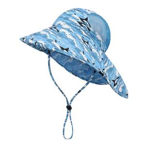 Large Brim Kids Sun Hat with Neck Protection - Whale & Wave (6 months - 5 years)