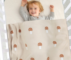 Internet only: 100% Cotton Super Soft Baby Knitted Blanket - Mushroom